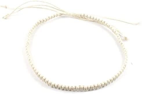 Mens Ivory Tribal Surfer Handmade Cotton Macrame Adjustable Anklet
