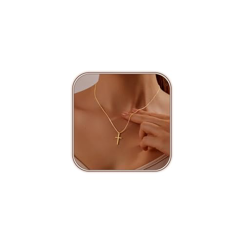 HAXIYA Gold Cross Necklaces for Women Dainty Cross Pendant for Women Non Tarnish de oro 14k puro para Tiny Cross Choker Chain Small Simple Gold Necklace Jewelry Gift for Womens