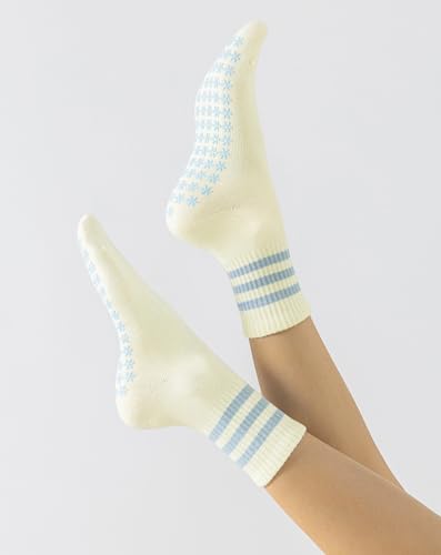 Image of Yawlsow Cute Pilates Grip Socks for Women Ruffle Frilly Yoga Socks Non Slip Cotton Crew Grippy Sock for Barre Workout