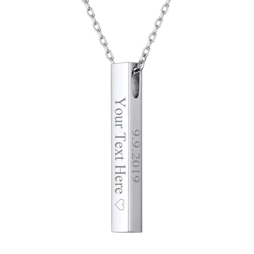 FOCALOOK Damen Herren personalisiert Kette 925 Silber 4,8mm Stab Quader Anhänger Halskette 46+5cm verstellbar Rolokette mit 3D Bar Geometrische Schmuck für Valentinstag Jahrestag FOCALOOK Damen Herren personalisiert Kette 925 Silber 4,8mm Stab Quader Anhänger Halskette 46+5cm verstellbar Rolokette mit 3D Bar Geometrische Schmuck für Valentinstag Jahrestag