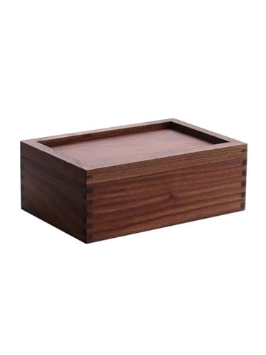 PASPRT Caja de almacenamiento de madera para pendientes, caja de almacenamiento de joyería de escritorio, estructura de mortaja y espiga, madera maciza de nogal negro con tapa, pequeña (27 x 18 x 10