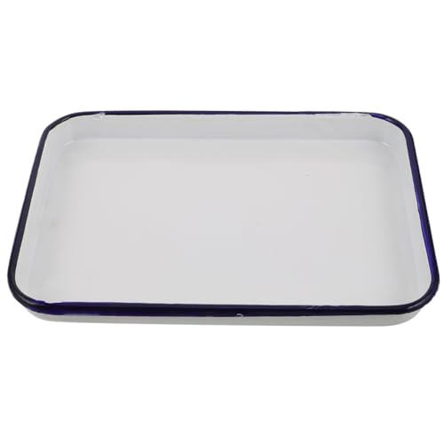 Cabilock Classic Enamel Roasting Pan Small Rectangular Baking Tray Porcelain-Glazed Nonstick Cookware for Oven Use and Serving Vintage White Enamelware for Home Cooking