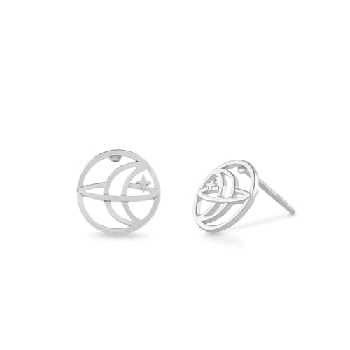 Boma Jewelry Sterling Silver Orbit Moon & Star Celestial Stud Earrings