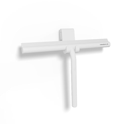 Minismus Limpiador Cristales Ducha de Silicona – Rasqueta Limpiacristales, Limpia Cristales Ducha para Superficies Impecables – Sin Necesidad de Taladrar, Soporte Incluido (Blanco, 28 cm)