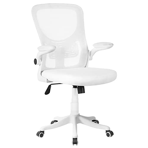WeHome - Silla de oficina Vivi ergonómica de malla transpirable con soporte lumbar, giratoria y regulable en altura con reposabrazos inclinables, base con ruedas (blanco) Cover