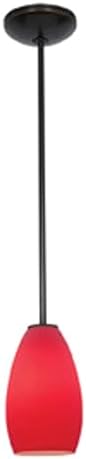 Champagne - E26 LED Rod Pendant - Oil Rubbed Bronze Finish - Red Glass Shade