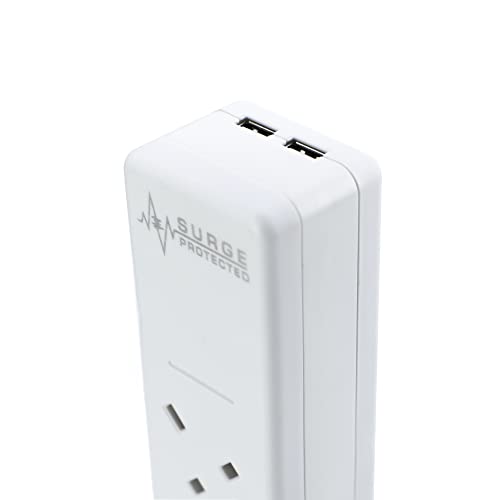 Status Tower Multi Plug Extension 8 Socket Extension Cable 13A Surge Protected with Neon Indicator White 2m Extension Lead S8W2MTUSBSSP4 - Image 2