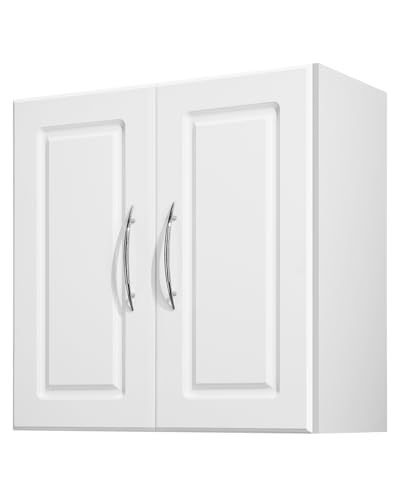 VEVOR Mobiletto da Parete per Lavanderia, Mobiletto Pensile a Parete a 2 Ripiani con 3 Ante, per Armadietto con Ripiano Regolabile, per Cucina, Garage, Lavanderia, Bianco 30 x 60 x 60 cm