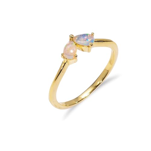 HIMALYA QUARTZ Anillo de bodas para mujeres y hombres, anillo de plata de ley 925 con ópalo natural, anillo de promesa para ella y él R004