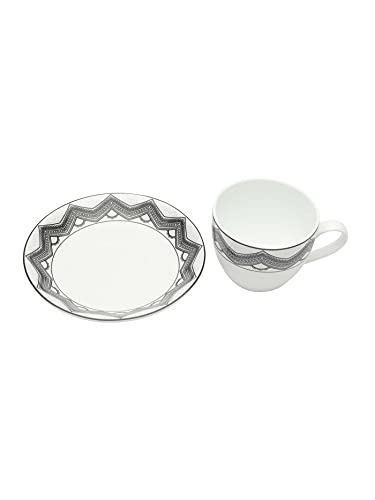Image of Clay Craft Fine Ceramic Cup and Saucer Set of 12 (6 Tea Cups + 6 Saucers) White Black Can Be Used for Birthdays, Anniversaries, Parties, Mother, Father, Sister, Grey, Medium (CC-CS12-CREAM-S344)