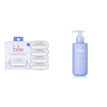 Billie Womens Razor Refill Blades 5-Blade Cartridges - 4 count & - V Smooth - Shave Gel + Cleanser for Pubic Hair & Skin - pH-Balanced - Fragrance-Free - Gynecologist-Approved - 6.5 oz.
