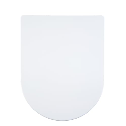 AQUALONA® Premium Thermoplastic Toilet Seat Soft Close Hardwearing Seat with One Button Hinge Release D Shaped Easy to Clean Simple Installation Top and Bottom Fittings (White - D Shape)