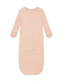 EASWEET Baby Sleeper Gown Bamboo Viscose Infant Gowns Unisex Baby Sack Sleepers with Mittens & Convertible Pouch, Peachy, 0-3 Months
