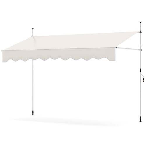 FANTASK Store de Balcon avec manivelle, résistant aux UV, sans perçage, Hauteur réglable (Blanc)