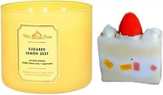 Sugared Lemon Zest - White Barn Bath/Body Work- 3-Wick Scented Candle 14.5 OZ Burns 25-45 Hours and Strawberry Cake soap