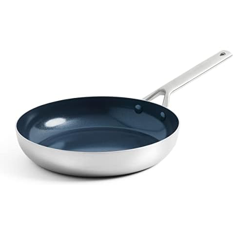 Blue Diamond Cookware Tri-Ply Stainless Steel Ceramic Nonstick, 24 cm Frying Pan Skillet, PFAS-Free, Multi Clad, Induction, Oven Safe, Silver Cover