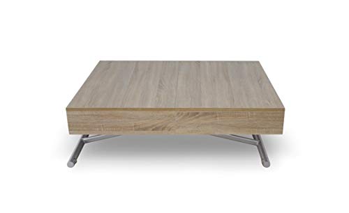 Menzzo Table Basse relevable Extensible en Bois| Table escamotable réglable en Hauteur et en Longueur | Bois, Chêne Clair, Metal| Pliée : 120 x 80 x 40 cm Dépliée : 80 x 190 x 75 cm Taille Unique