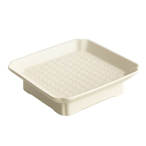 Wenshuo Cherry Blossom Decorative Ceramic Dessert Plate, Pedestal Square Tray, Matte Crème #TOP28