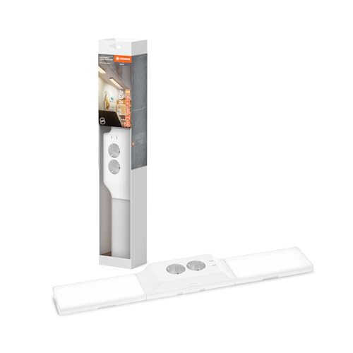 LEDVANCE Unterbauleuchte mit 2 Steckdosen und 2 USB-C-Anschlüssen, breite Flood-Strahlung (Flutlicht), 10 W, 500 lm, 3000 K, 830 warmweiß, dimmbar, weißes Set aus Kunststoff (PC), IP20