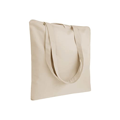 Artexia Bolso con cremallera y cremallera Shopper de tela Tote de algodón con asas largas, Natural 38 x 42 cm, 38x42x8 centimeters
