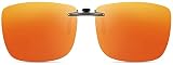CAXMAN Polarized Clip On Sunglasses for Prescription Glasses Men & Women w/Red Mirrored Lens Compact Fit Non Flip Up Extra Large