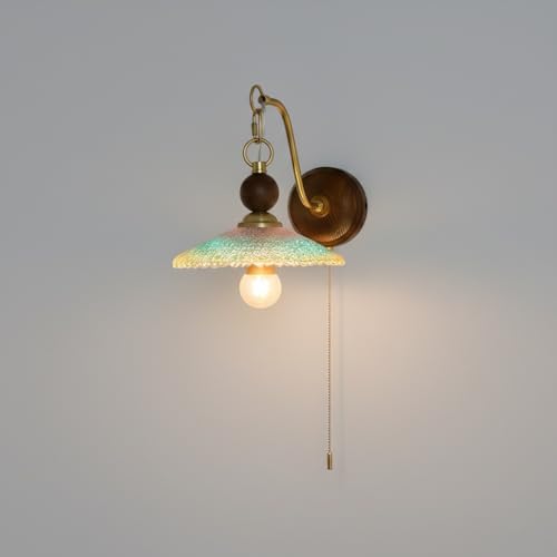 Aplique de pared moderno E14 para lámpara de noche con pantalla iridiscente y base de madera 2