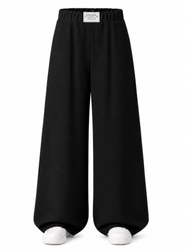Image of Girls Wide Leg Sweatpants Baggy Pants with Pockets | Elastic Waistband, Side Pockets, Relaxed Silhouette, for School, Travel and Everyday Casual Wear