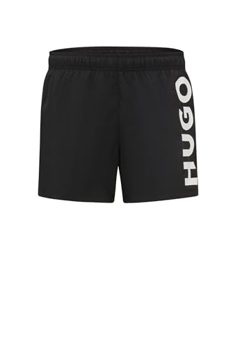HUGO Mens ABAS Vertical-Logo Swim Shorts with Full Lining Black