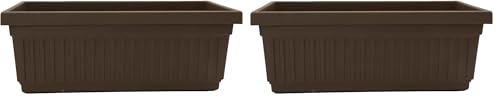 The HC Companies 18 Inch Venetian Rectangular Window Planter Box - Lightweight Plastic Indoor Outdoor Plant Pot with Drainage for Windowsill, Herbs, Flowers, Chocolate (Pack of 2)