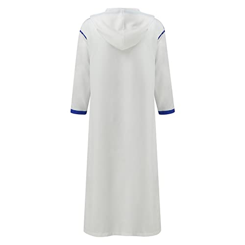 White Thobe for Men Muslim Long Sleeve Hooded Kaftan Plus Size Eid Prayer Robe Arabic Moroccan Dubai Islamic Abaya4