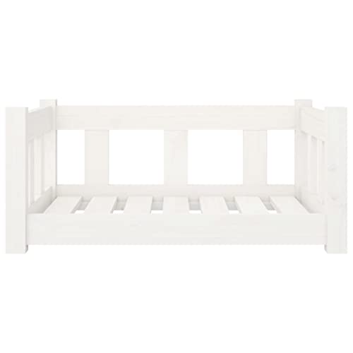 Homiuse Hundebett Weiß aus Massivholz Kiefer 65,5x50,5x28 cm - Katzenkorb Mit Stützenden Seitenwänden für Große und Mittelgroße Hunde