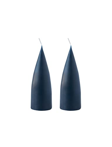 Kunstindustrien® Cone Shaped Candles, Made in Denmark, 43 colours available, Dripless & Smokeless Pillar Candles, Candles long burning 15 hours, Unscented Candle gift set, 2pcs. 6.5x16cm (Marine Blue)