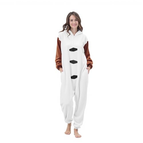 JQMAO Combinaison Pyjama Unisexe pour Adultes: Déguisement D'animal pour Halloween et Carnaval- Combinaison Pyjama en Peluche (Olaf, L)