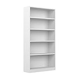 Bush Home Universal Tall 5 Shelf Bookcase in White, Vertical Storage and Display Bookshelf for Home Office or Living Room Organization