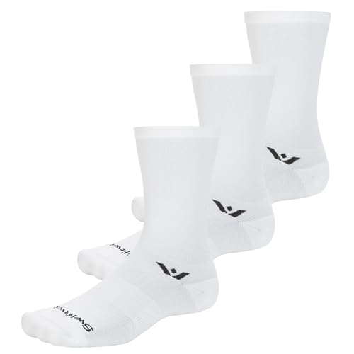 Swiftwick- ASPIRE SEVEN (3 Pairs) Cycling Socks, Firm Compression Fit, Tall Crew (White-Circuit, Medium)