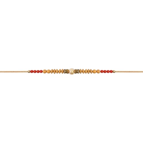 Image of I Jewels Sandalwood Beads Rakhi With Roli Chawal & Rakshabandhan Card for Men /Bro /Brother