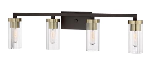 Image of Minka Lavery 3044-560 Ainsley Court Vanity Bath Light, 4-Light, 240 Total Watts, 32.75-in H x 9.25-in W, Aged Kinston Bronze with Brushed Brass Highlights