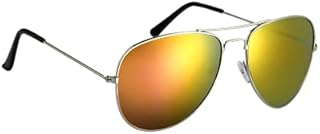 Komonee Pilot Style Silver With Mirrored Reflective Lens Sunglasses Set With Black Case and Cleaning Cloth Designer Unisex Mens Womens UV400 Protection Classic Shades Great For Golf Fishing Sports