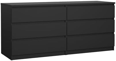 Tvilum 6 Drawer Double Dresser, Bedroom Furniture, Handle-free Drawers, 3D Interactive Assembly Instructions, Contemporary, Black