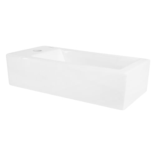 LuxeBath Waschbecken aus Keramik, Weiß, 510x250x130 mm, eckig, Einbauwaschbecken mit Hahnloch links, Wandmontage, Aufsatzwaschbecken klein, Waschtisch Waschschale Waschplatz Handwaschbecken Becken