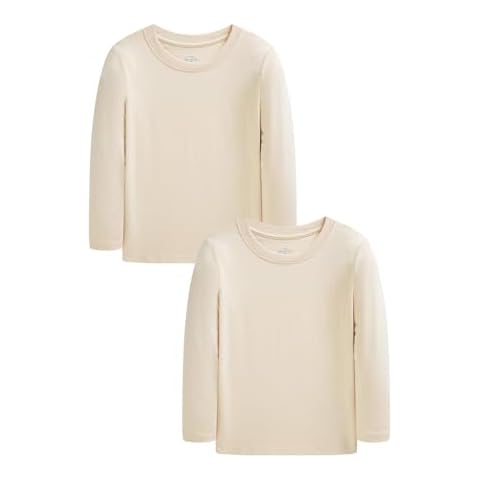 Family Feeling Baby Kids' 2-Pack Cotton Long Sleeve Shirts Solid Beige Boys Girls T-Shirts Size 18-24 Months Cover