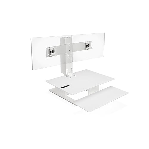 Image of UPLIFT DESK - E7 Electric Standing Desk Converter, White Base, White Eco Worksurface (Dual Monitor)