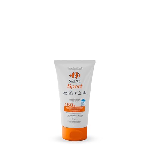 SAFE SEA - Solar Medusas Crema Solar Sport SPF 50 100 ml | Protector Solar 50 Muy Resistente al Agua con Alta Protección Solar para Deportistas | Protege la Piel de la Picadura de Medusas