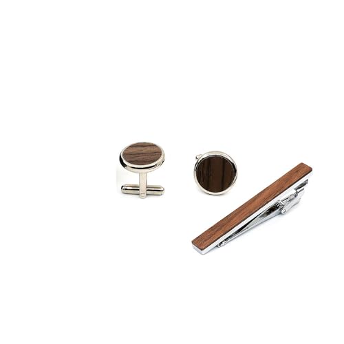 French style shirt with solid wood decorative cufflinks, exquisite solid wood tie clip set