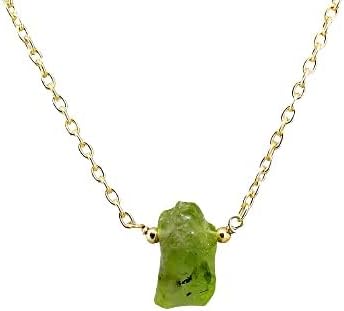Gempires Natural Green Peridot Gemstone Pendant Necklace August Birthstone Handmade Jewelry Hypoallergenic 18 Inch Gold Plated Raw Crystal Statement Necklaces
