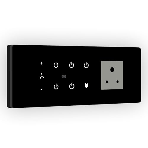 Image of IOTICS Smart Wifi Switch Board: 5 x Switch, 1 Fan & 1 x Smart Plug Module. Touch Control, Remote, App Control. Voice Control with Alexa & Assistant. Smart Touch Switch For Home Automation (Black)