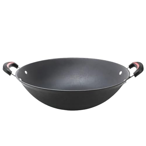 LCKKJHG wok hierro fundido Sartén grande de doble asa, antiadherente, sin revestimiento y fondo redondo, cacerola, ollas utensilios cocina(Round bottom 38 cm)