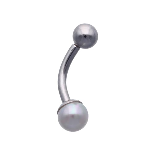 Majorica - Piercing para Ombligo con Perla - Colección Cos - Color Dorado - Elaborado con Titanio - Perla Blanca Redonda de 6 mm - Tamaño de 2,35 cm - Cierre de Rosca - Piercing para Ombligo