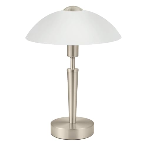 Eglo Lámpara de mesa solo 1, lámpara de mesa con 1 bombilla, materiaL acero, color níquel mate, vidrio blanco satinado, casquillo E14, incl Regulador táctil