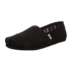 a dark blue TOMS shoe